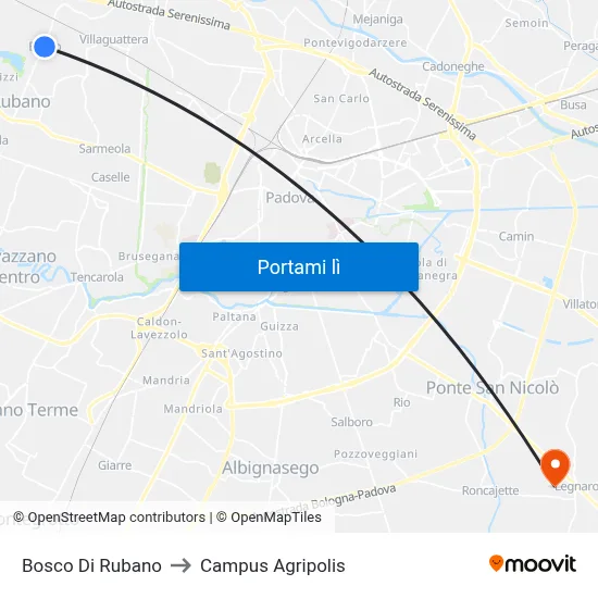 Bosco Di Rubano to Campus Agripolis map
