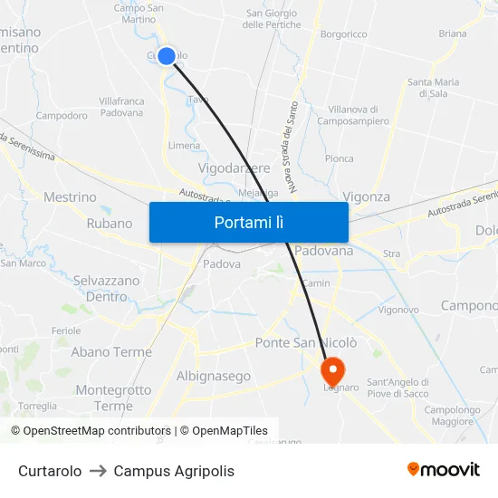 Curtarolo to Campus Agripolis map