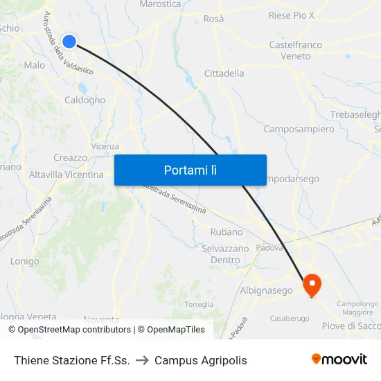 Thiene Stazione Ff.Ss. to Campus Agripolis map