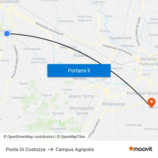 Ponte Di Costozza to Campus Agripolis map