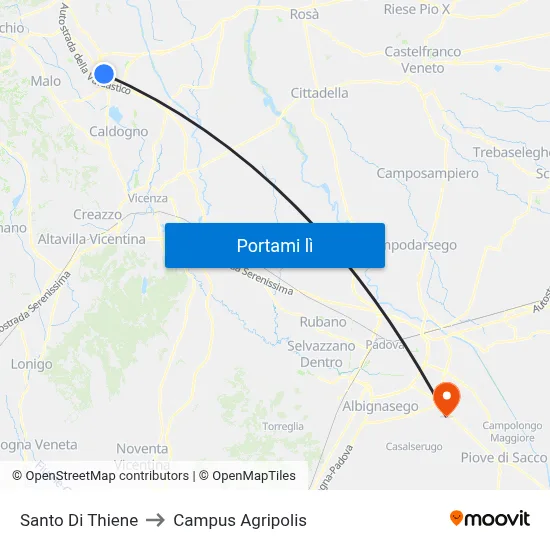 Santo Di Thiene to Campus Agripolis map