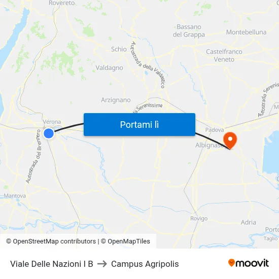 Viale Delle Nazioni I B to Campus Agripolis map