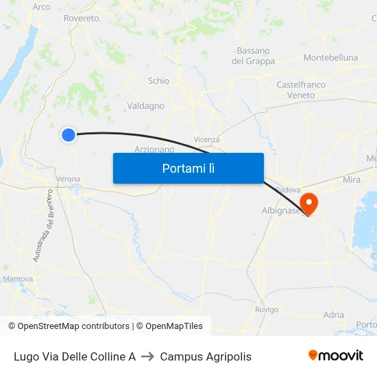 Lugo Via Delle Colline A to Campus Agripolis map
