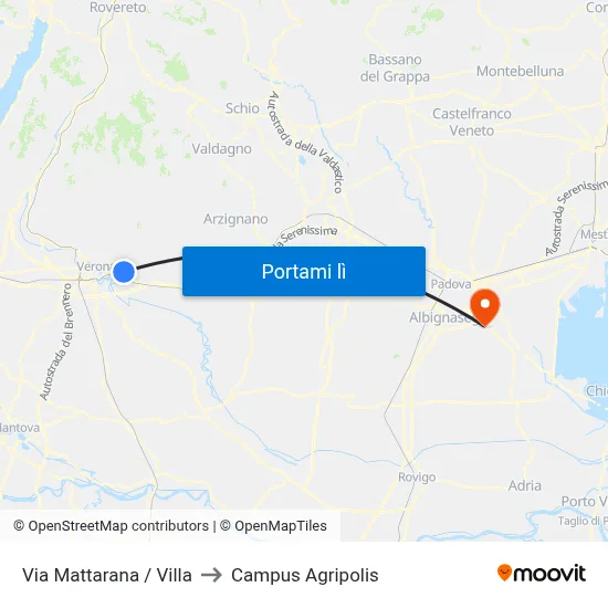 Via Mattarana / Villa to Campus Agripolis map