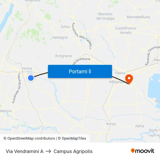 Via Vendramini A to Campus Agripolis map