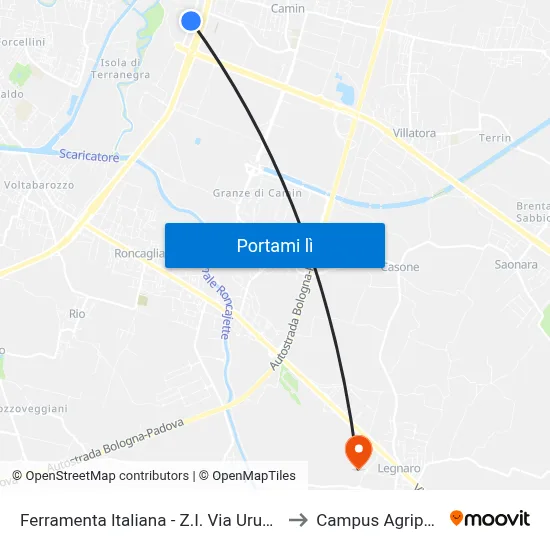 Ferramenta Italiana - Z.I. Via Uruguay to Campus Agripolis map