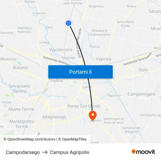 Campodarsego to Campus Agripolis map