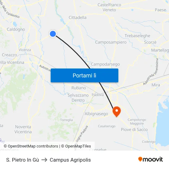 S. Pietro In Gù to Campus Agripolis map