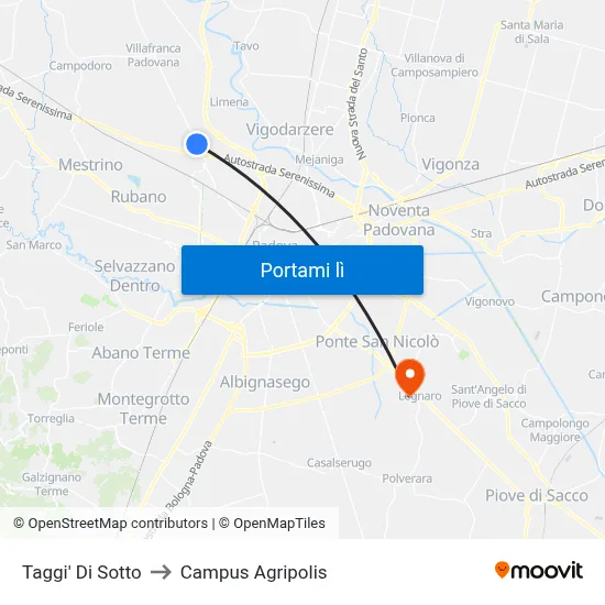 Taggi' Di Sotto to Campus Agripolis map