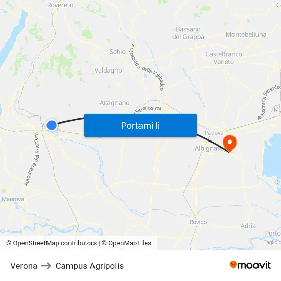 Verona to Campus Agripolis map