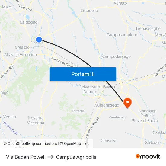 Via Baden Powell to Campus Agripolis map
