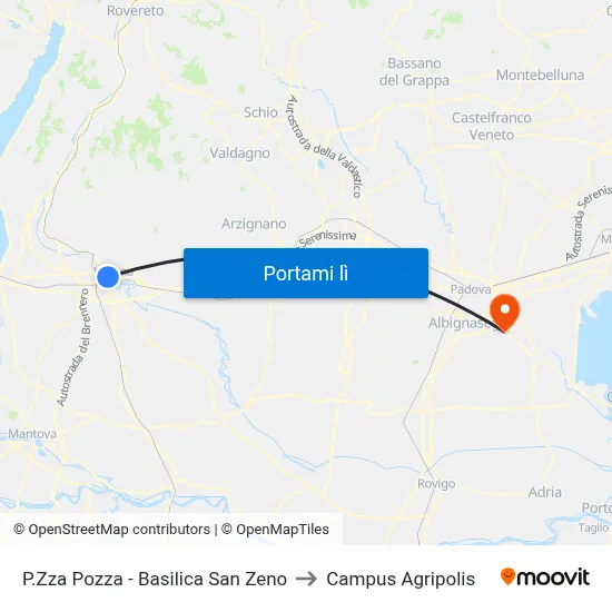 P.Zza Pozza - Basilica San Zeno to Campus Agripolis map