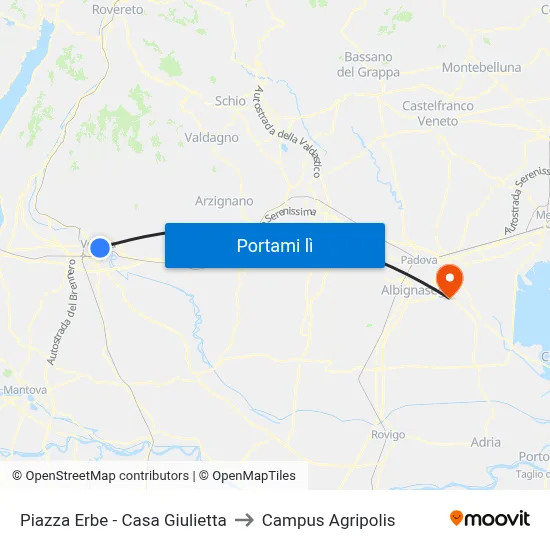 Piazza Erbe - Casa Giulietta to Campus Agripolis map