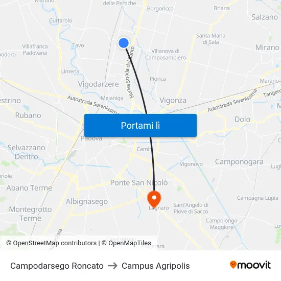 Campodarsego Roncato to Campus Agripolis map