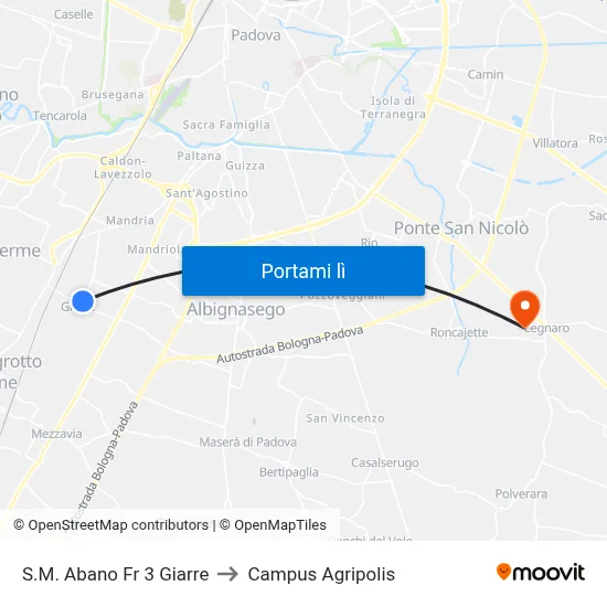 S.M. Abano Fr 3 Giarre to Campus Agripolis map