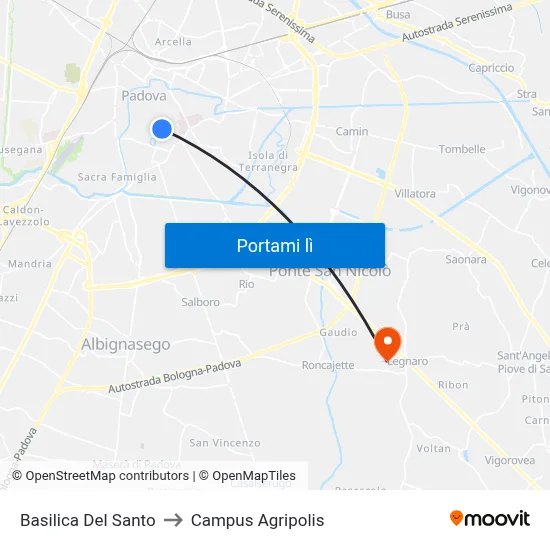 Basilica Del Santo to Campus Agripolis map