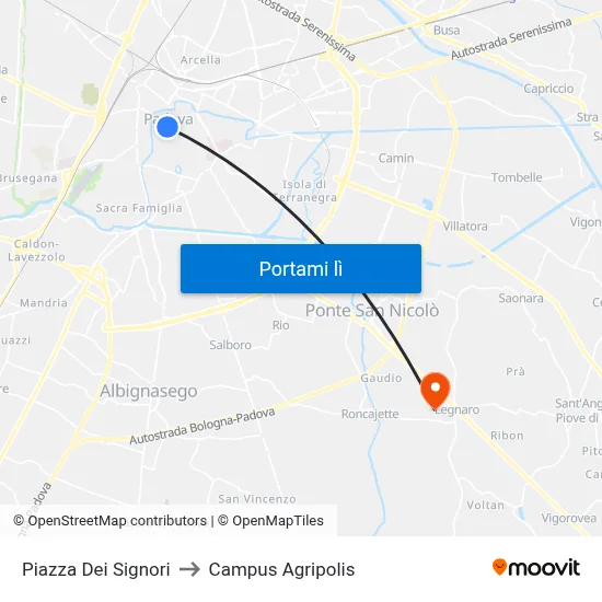 Piazza Dei Signori to Campus Agripolis map