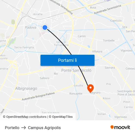 Portello to Campus Agripolis map