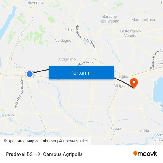Pradaval B2 to Campus Agripolis map