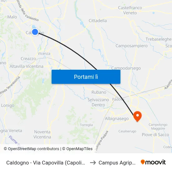 Caldogno - Via Capovilla (Capolinea) to Campus Agripolis map