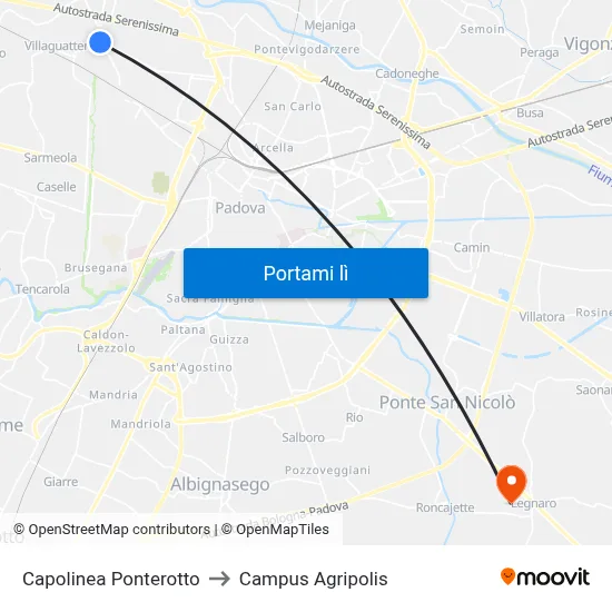 Capolinea Ponterotto to Campus Agripolis map