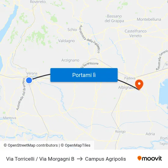 Via Torricelli / Via Morgagni B to Campus Agripolis map