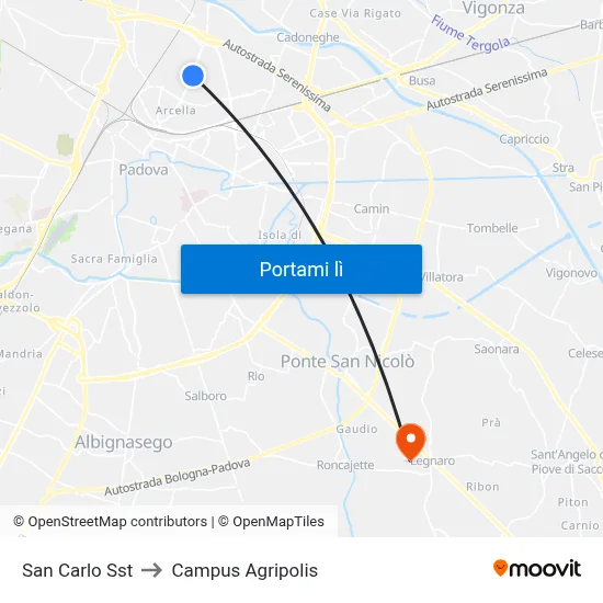 San Carlo Sst to Campus Agripolis map