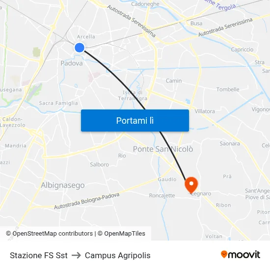 Stazione FS Sst to Campus Agripolis map
