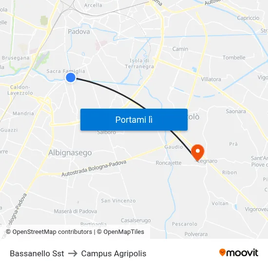 Bassanello Sst to Campus Agripolis map