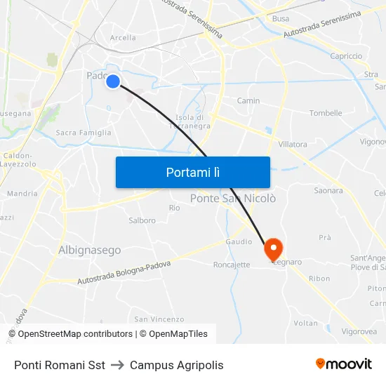 Ponti Romani Sst to Campus Agripolis map