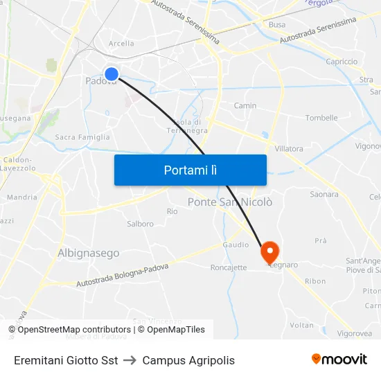 Eremitani Giotto Sst to Campus Agripolis map