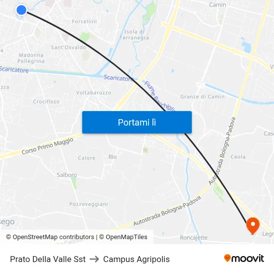 Prato Della Valle Sst to Campus Agripolis map