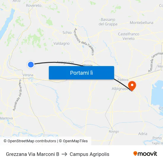 Grezzana Via Marconi B to Campus Agripolis map