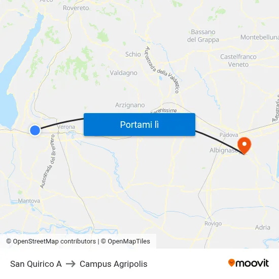 San Quirico A to Campus Agripolis map