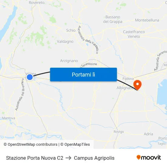Stazione Porta Nuova C2 to Campus Agripolis map