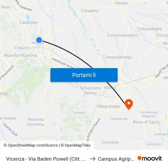 Vicenza - Via Baden Powell (Citt. Studi) to Campus Agripolis map