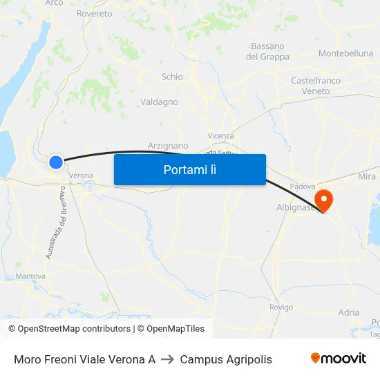 Moro Freoni Viale Verona A to Campus Agripolis map