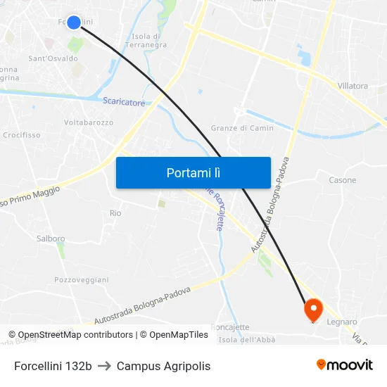 Forcellini 132b to Campus Agripolis map