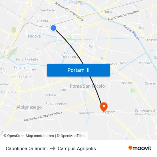 Capolinea Orlandini to Campus Agripolis map