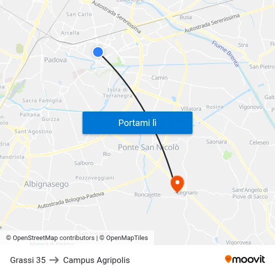 Grassi 35 to Campus Agripolis map