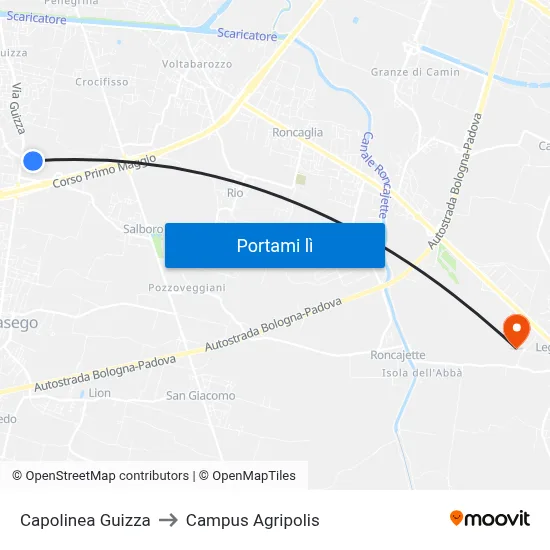Capolinea Guizza to Campus Agripolis map