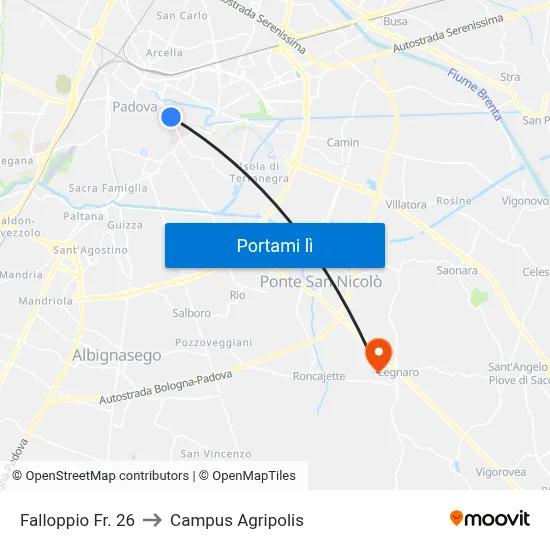 Falloppio Fr. 26 to Campus Agripolis map