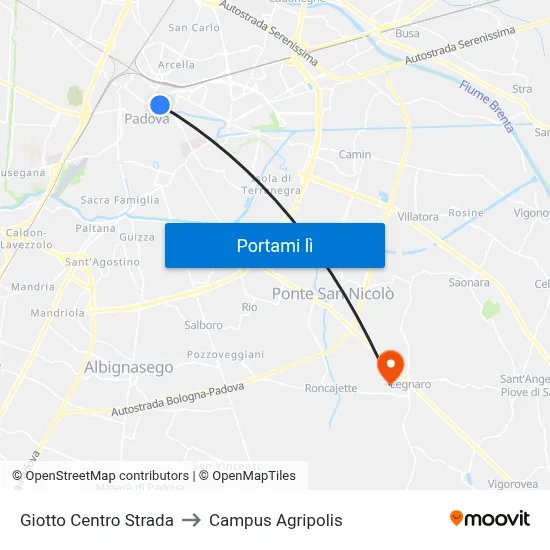Giotto Centro Strada to Campus Agripolis map