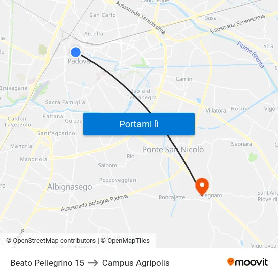 Beato Pellegrino 15 to Campus Agripolis map