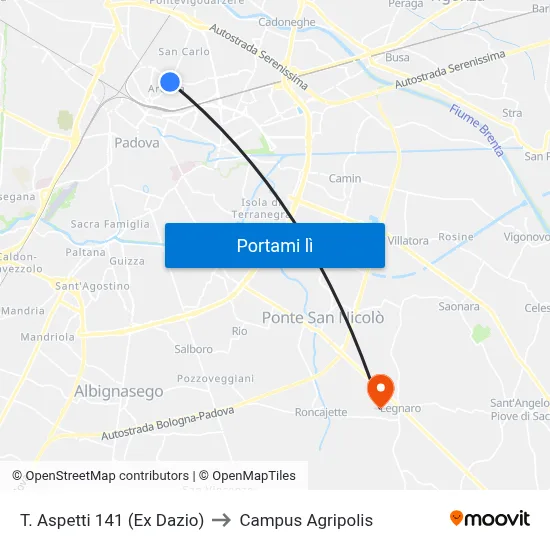 T. Aspetti 141 (Ex Dazio) to Campus Agripolis map