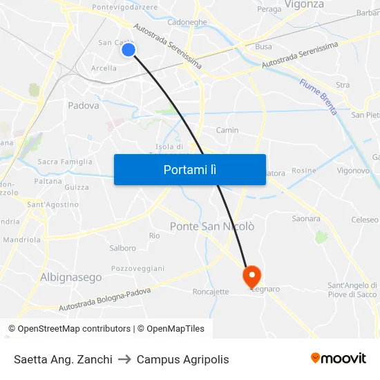 Saetta Ang. Zanchi to Campus Agripolis map