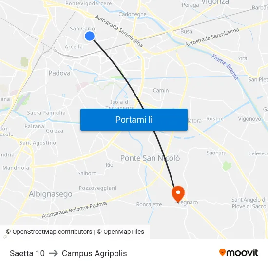 Saetta 10 to Campus Agripolis map
