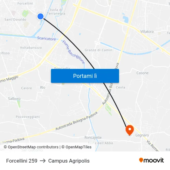 Forcellini 259 to Campus Agripolis map
