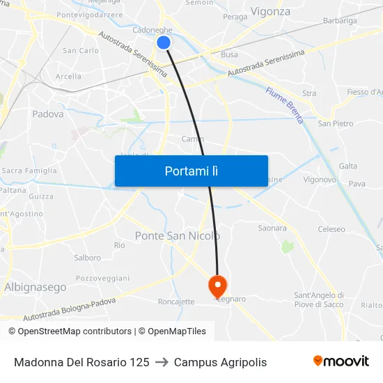 Madonna Del Rosario 125 to Campus Agripolis map