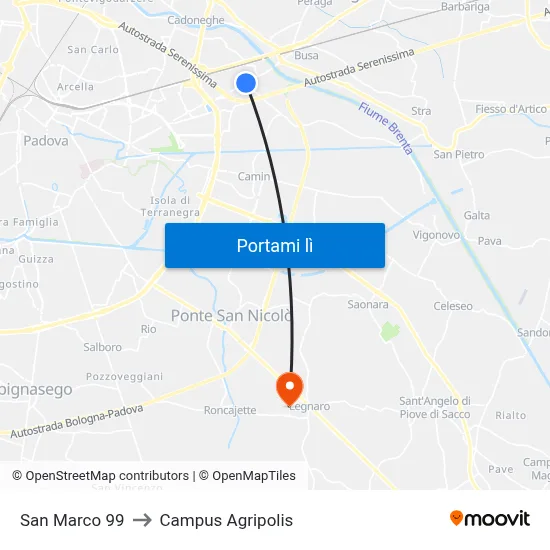 San Marco 99 to Campus Agripolis map